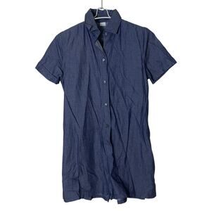 CHANCE Short Sleeve Button Up Romper in Dark Blue Size Small